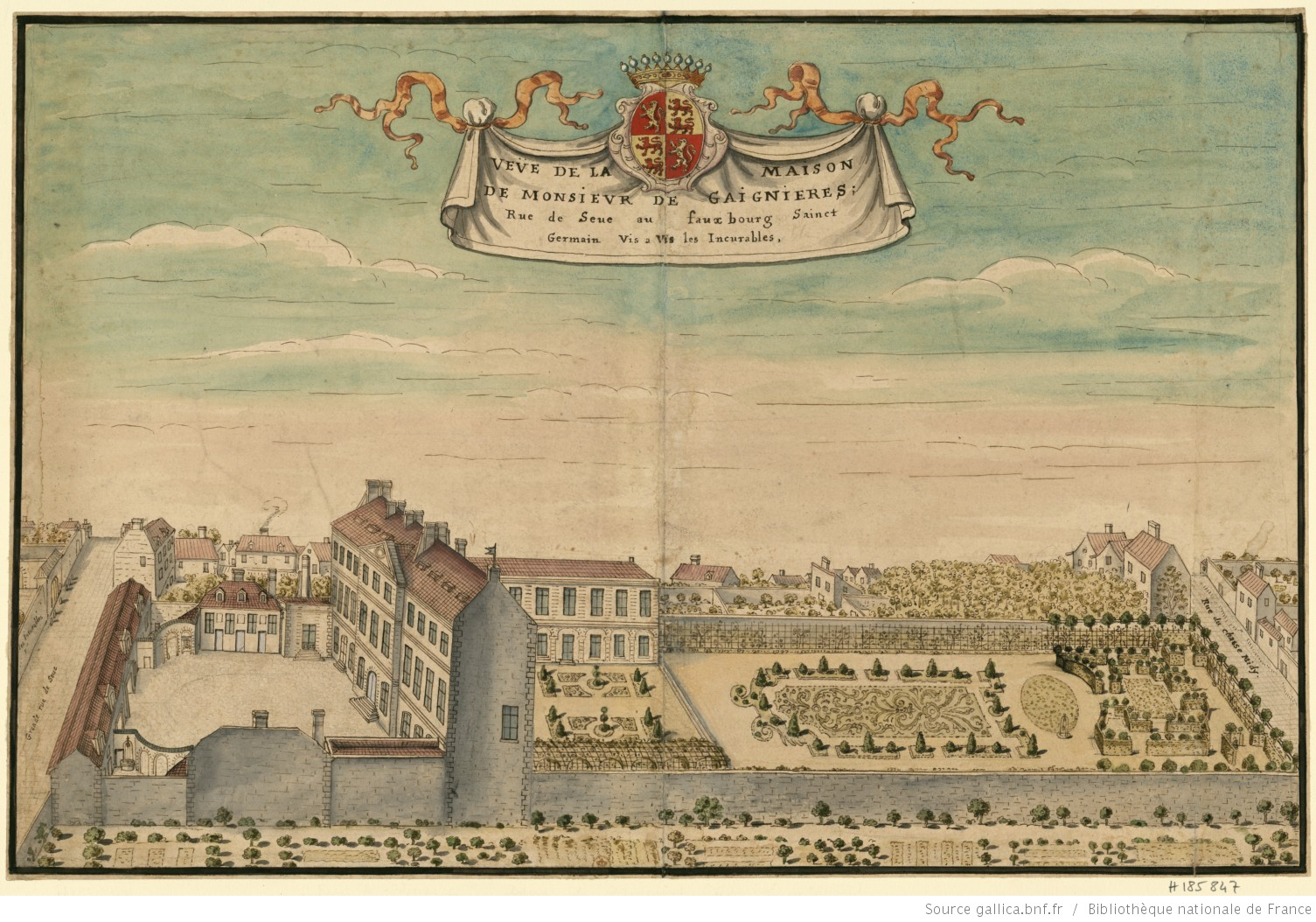 Paris, BnF, Est., Va-419 (J, 12)-FT4 : Vue de l’hôtel de François-Roger de Gaignières, construit à l’emplacement actuel du n° 95 de la rue de Sèvres à Paris